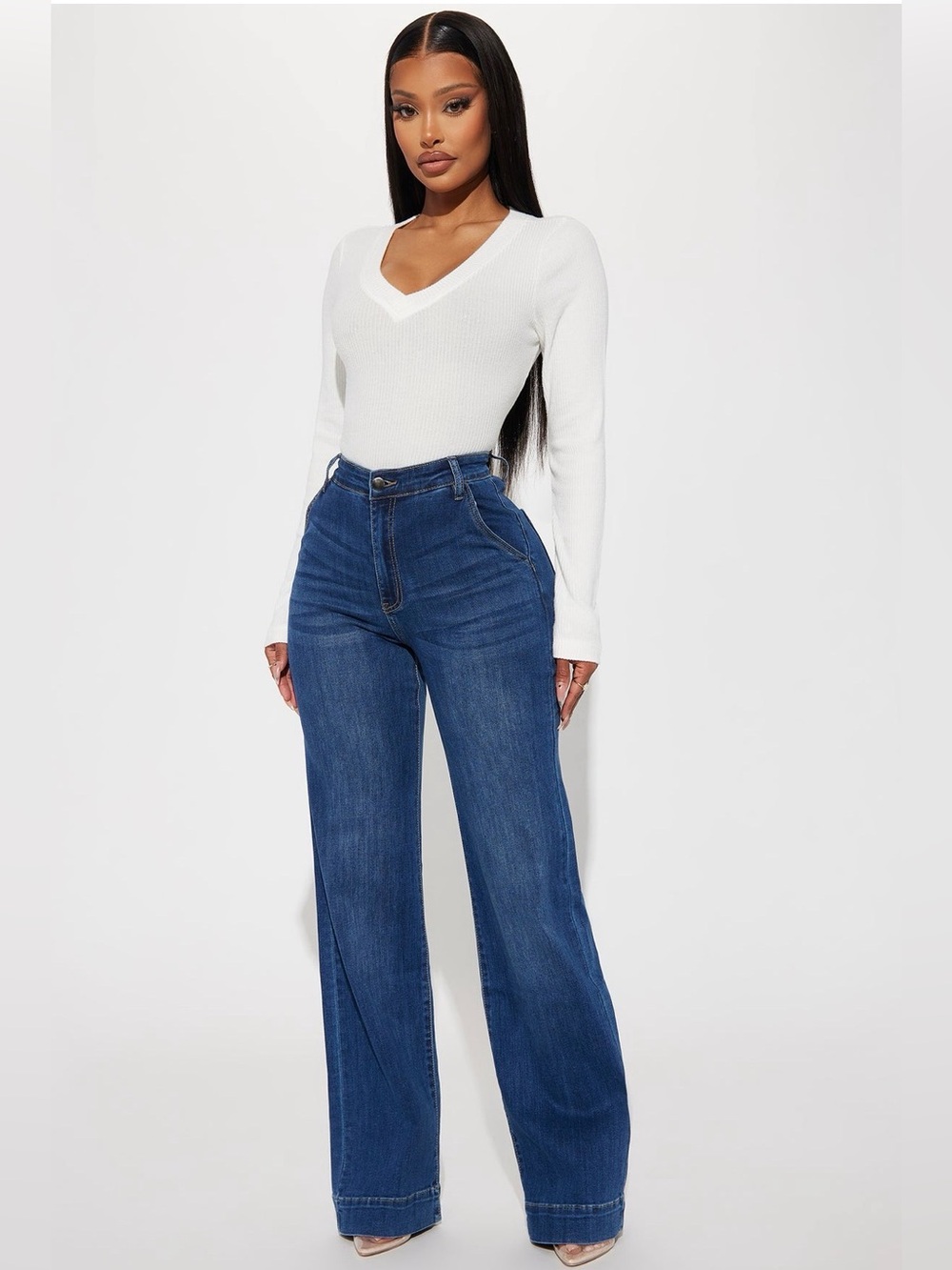 ✨ NWT Fashion Nova Margot Stretch Trouser Jeans | Size 5 | Wide Leg Dark Wash